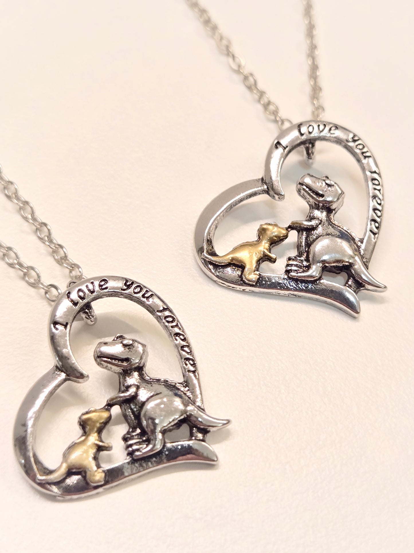 Mom & Daughter Matching Necklaces | I Love You Forever - Mama & Baby Dinosaurs