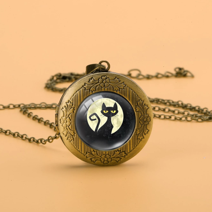 Black Cat Locket Necklace