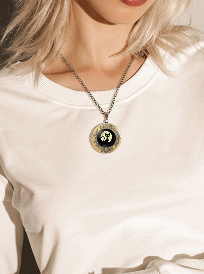 Black Cat Locket Necklace
