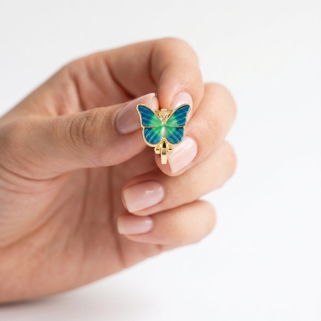 Blue-Green Butterfly Clip-Ons | Earrings