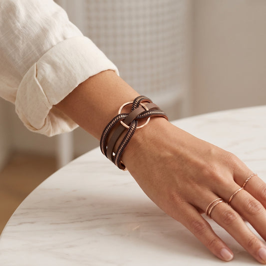 Boho Multi-Strand Leather & Gold Cuff | Magnetic Bracelet