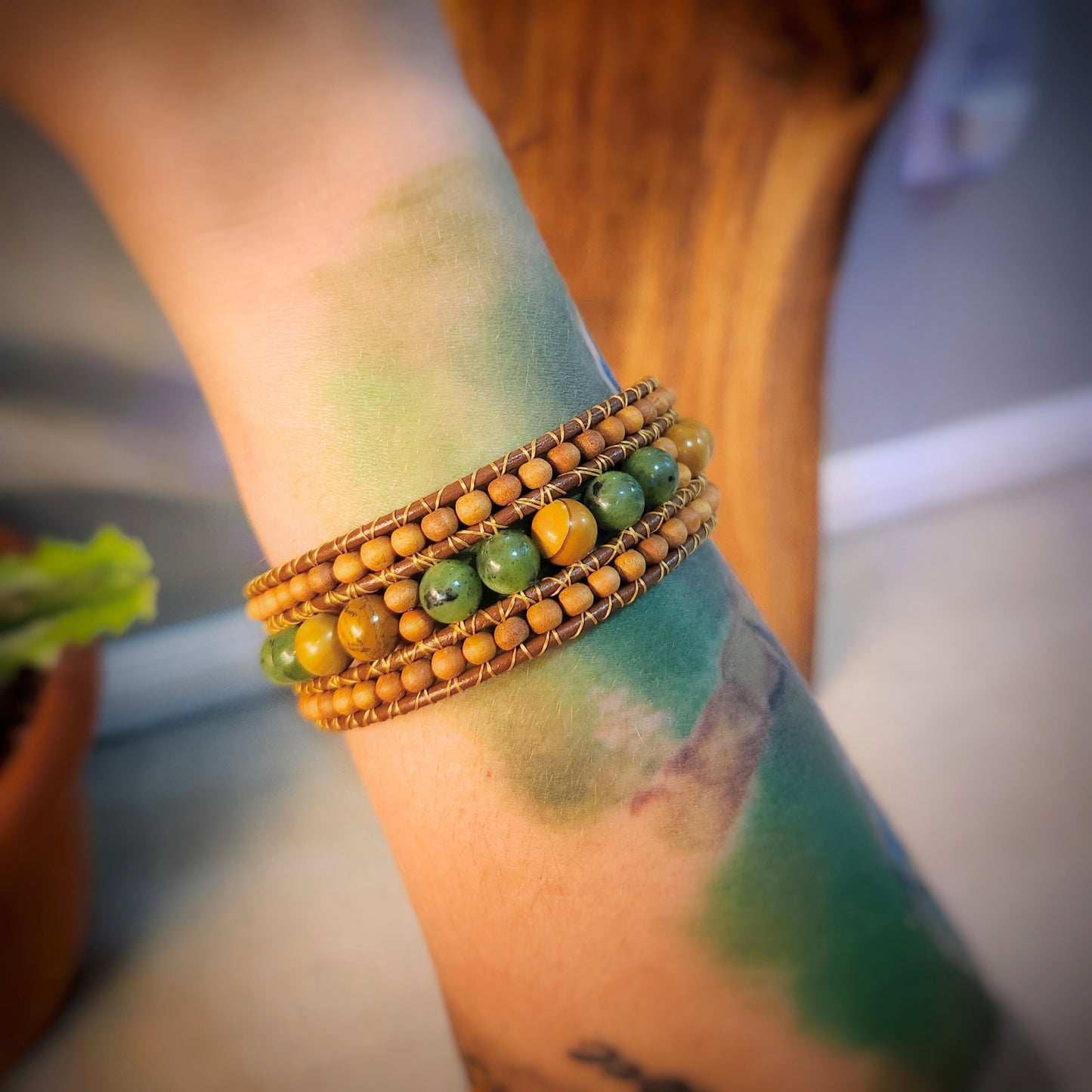 Canadian Jade & Sandalwood Cuff Bracelet