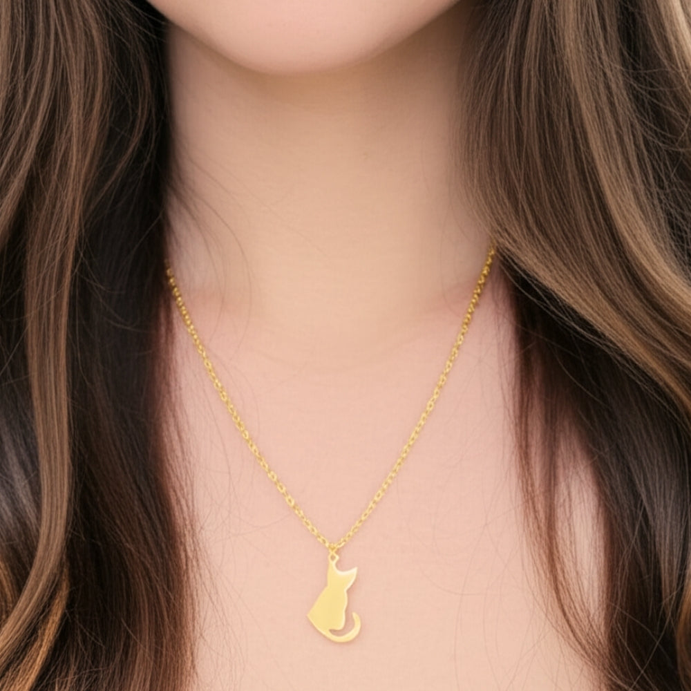 Cat Silhouette Necklace (Gold)