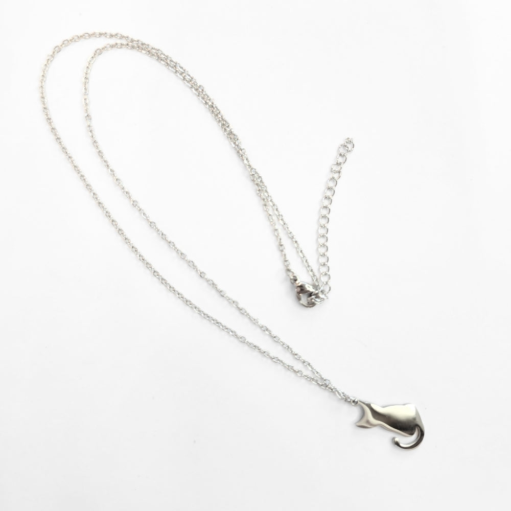 Cat Silhouette Necklace (Silver)