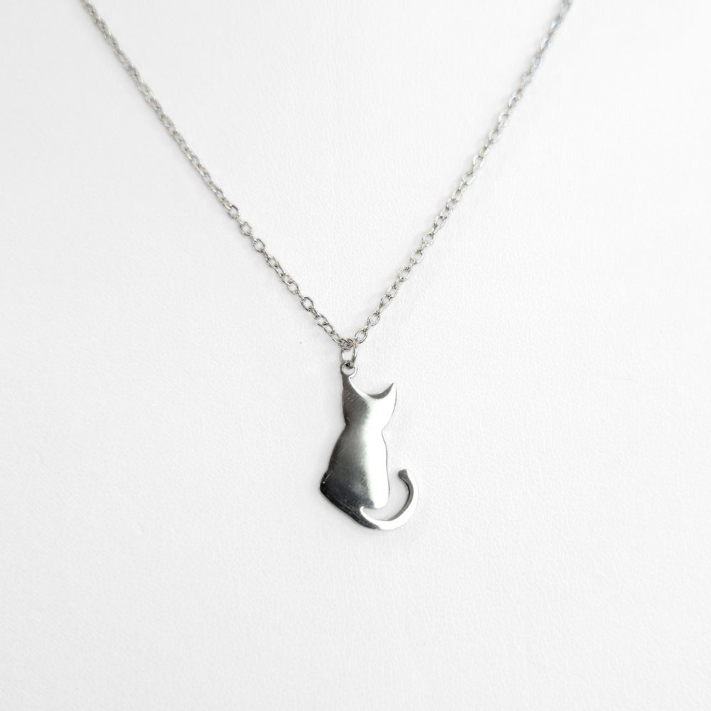 Cat Silhouette Necklace (Silver)