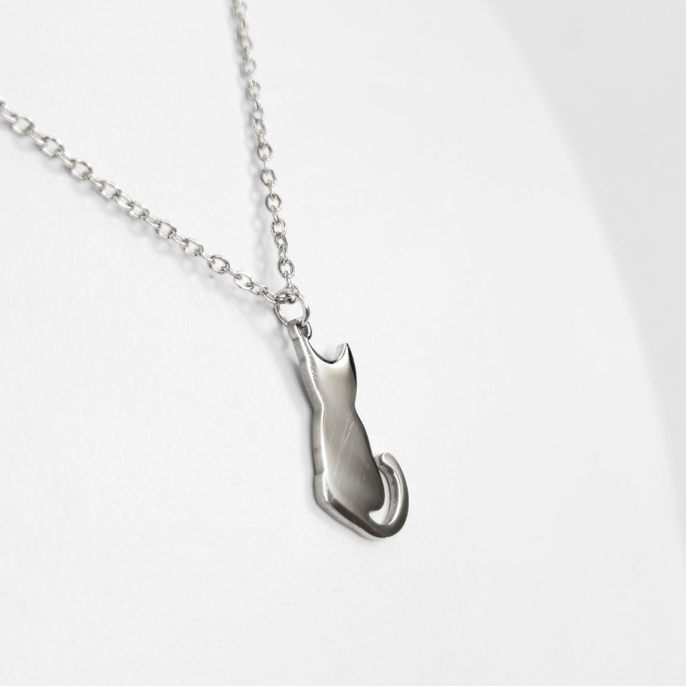Cat Silhouette Necklace (Silver)