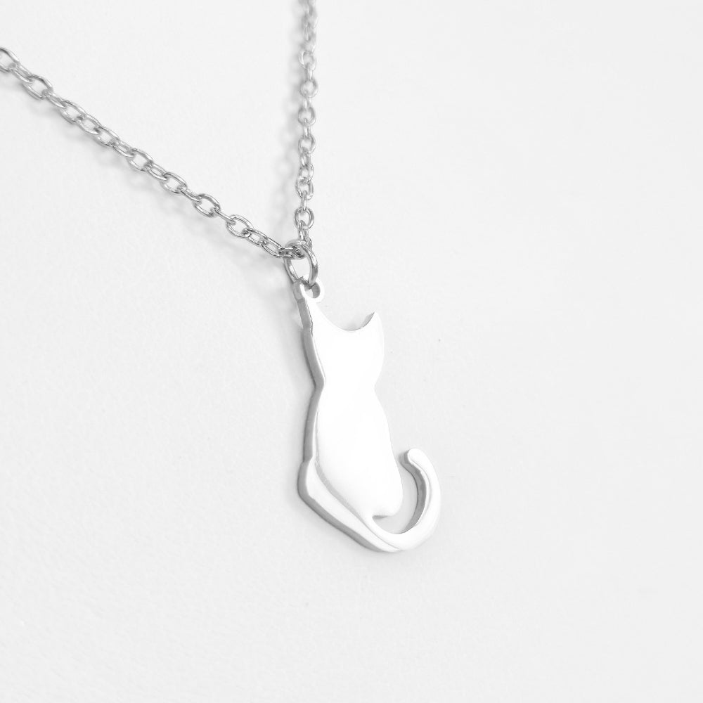 Cat Silhouette Necklace (Silver)
