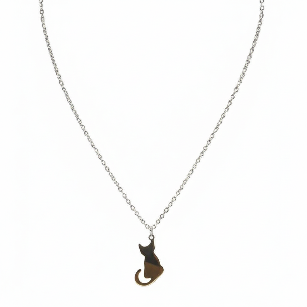 Cat Silhouette Necklace (Silver)