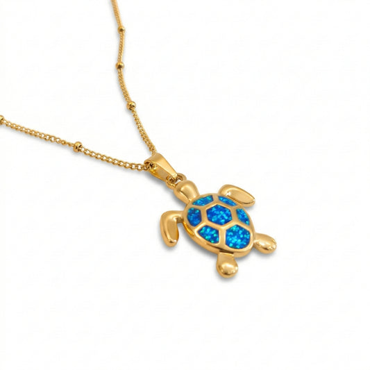 Golden Bohemian Blue Turtle | Necklace