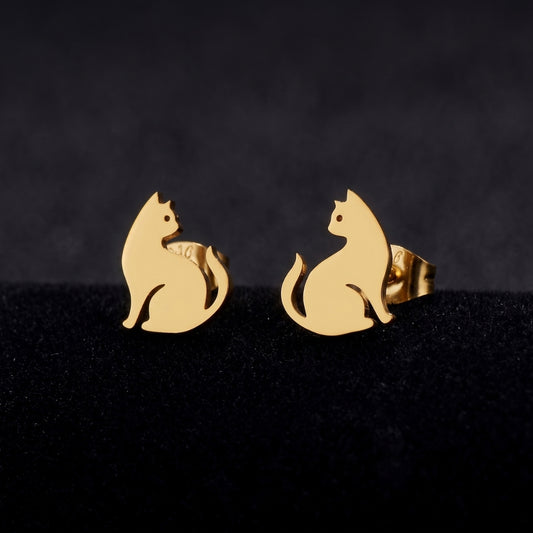 Golden Cat Silhouette Studs | Earrings