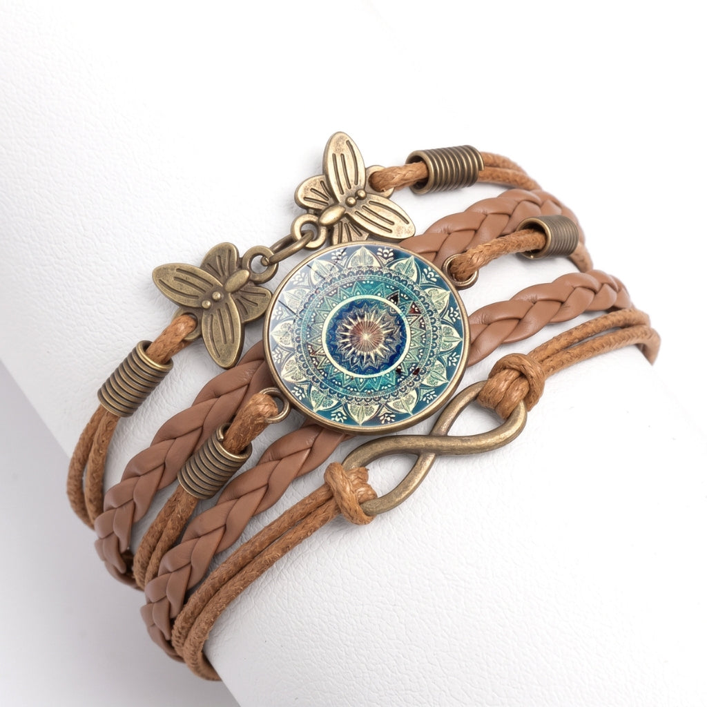 Layered Leather Blue Mandela | Bracelet