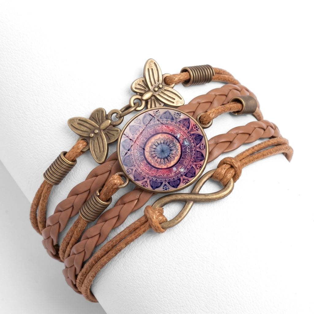 Layered Leather Pink Mandela | Bracelet