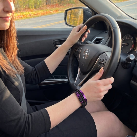 Metallic Purple Steel & Leather | Magnetic Bracelet