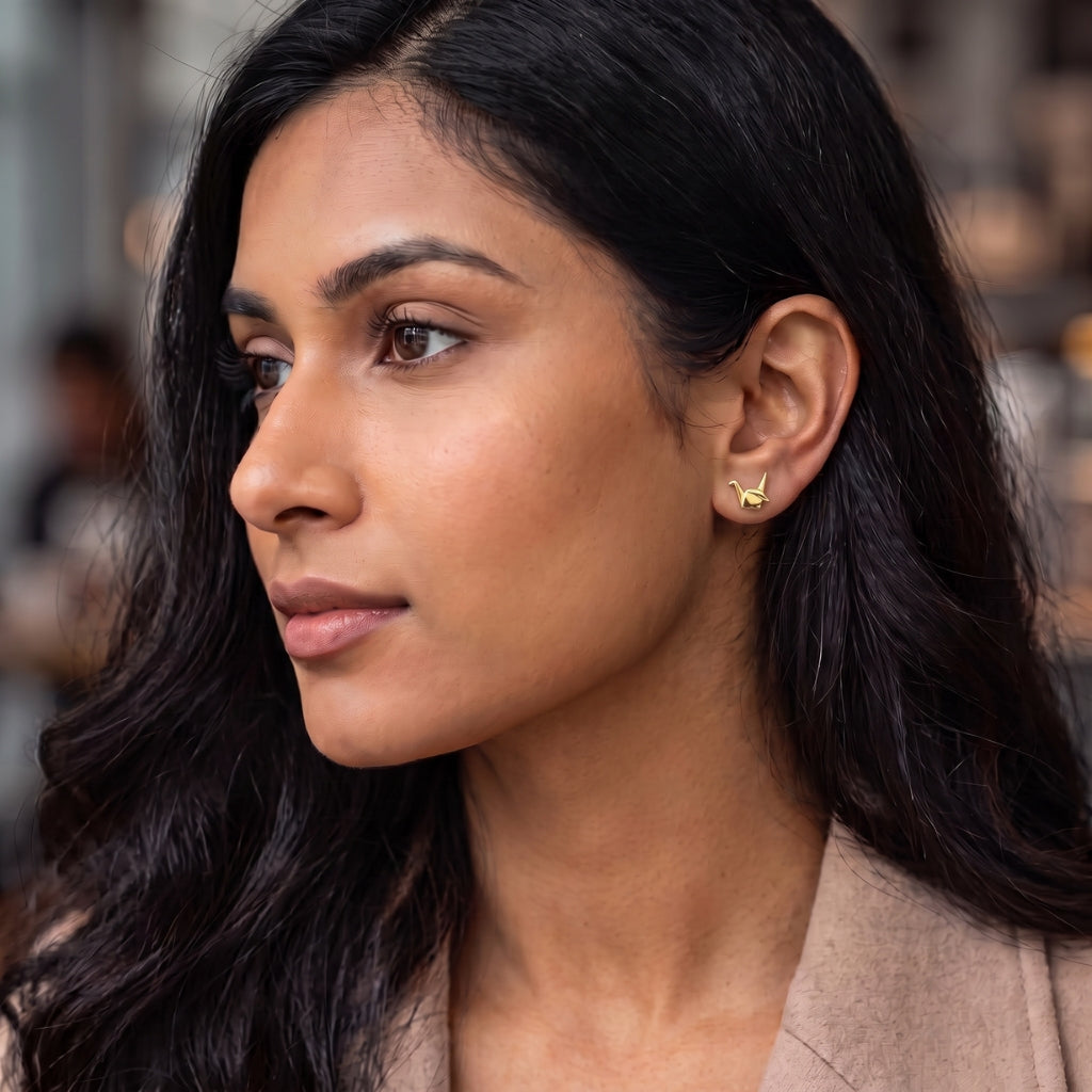 Origami Crane Studs in Gold | Earrings