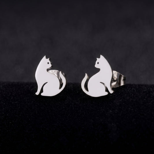 Stainless Steel Cat Silhouette Studs | Earrings