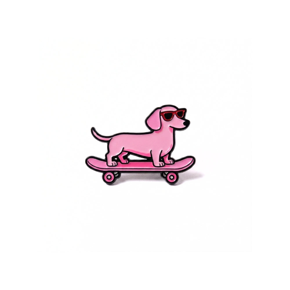 Weiner Dog Cool Pink Skateboard | Collectible Pin