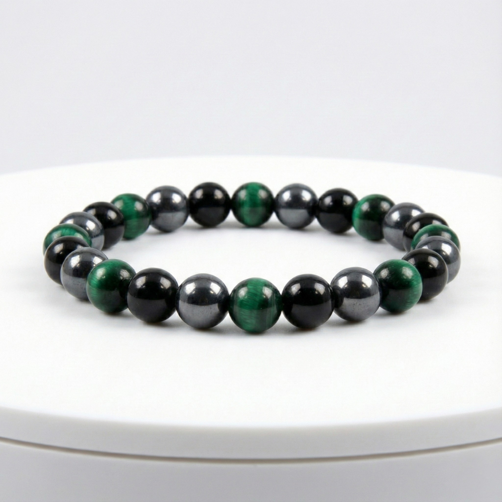 Green Tiger's Eye, Hematite & Black Obsidian | Bracelet