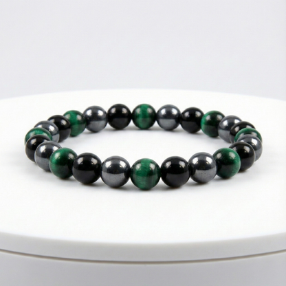 Green Tiger's Eye, Hematite & Black Obsidian | Bracelet