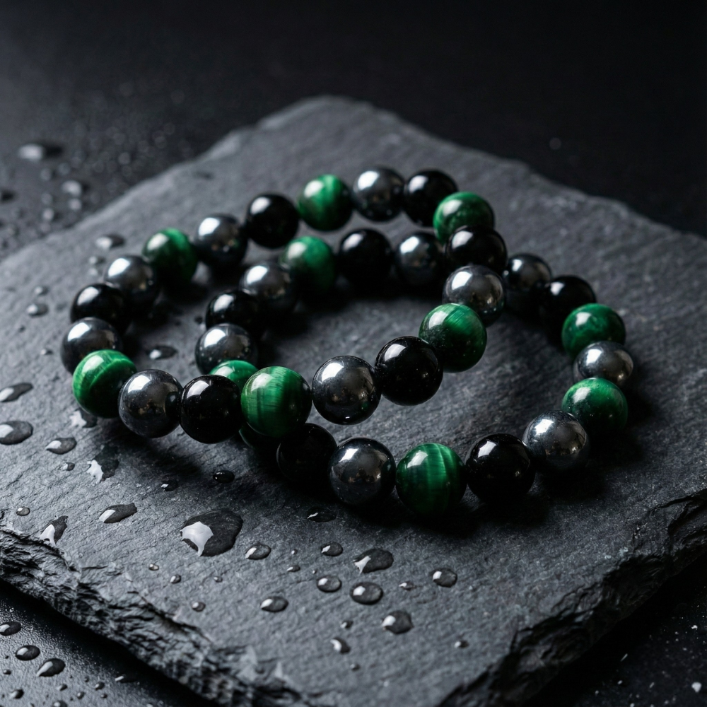Green Tiger's Eye, Hematite & Black Obsidian | Bracelet