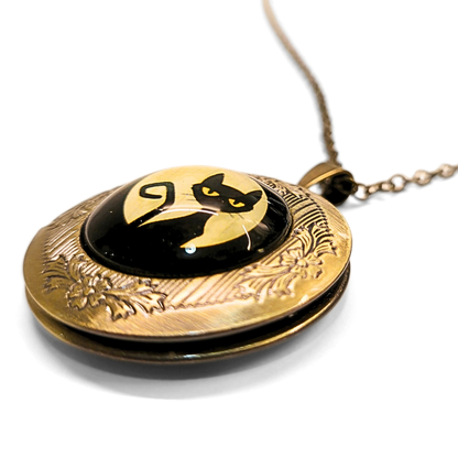 Black Cat Locket Necklace