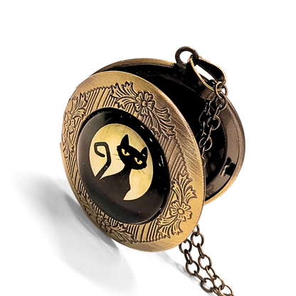 Black Cat Locket Necklace