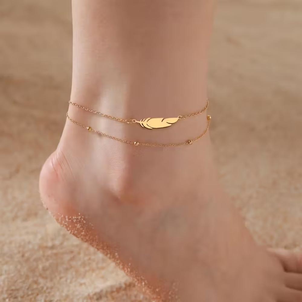 Layered Gold Boho Feather | Anklet