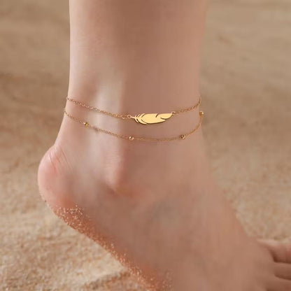 Layered Gold Boho Feather | Anklet