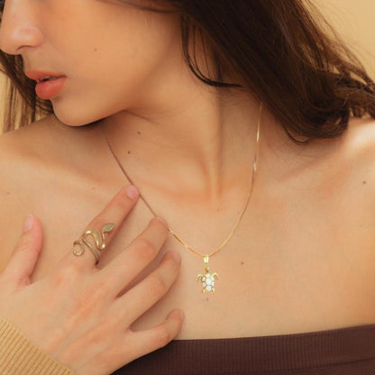 Golden Bohemian White Turtle Necklace