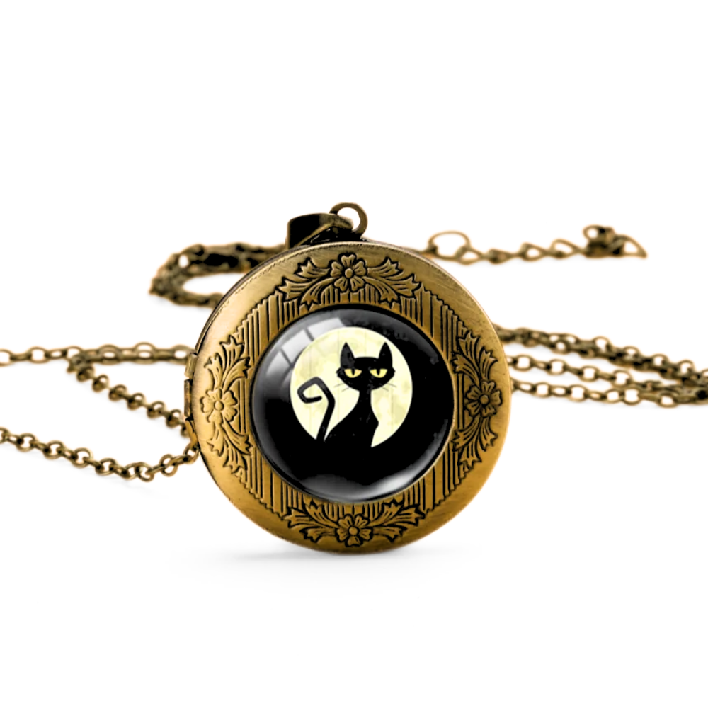Black Cat Locket Necklace