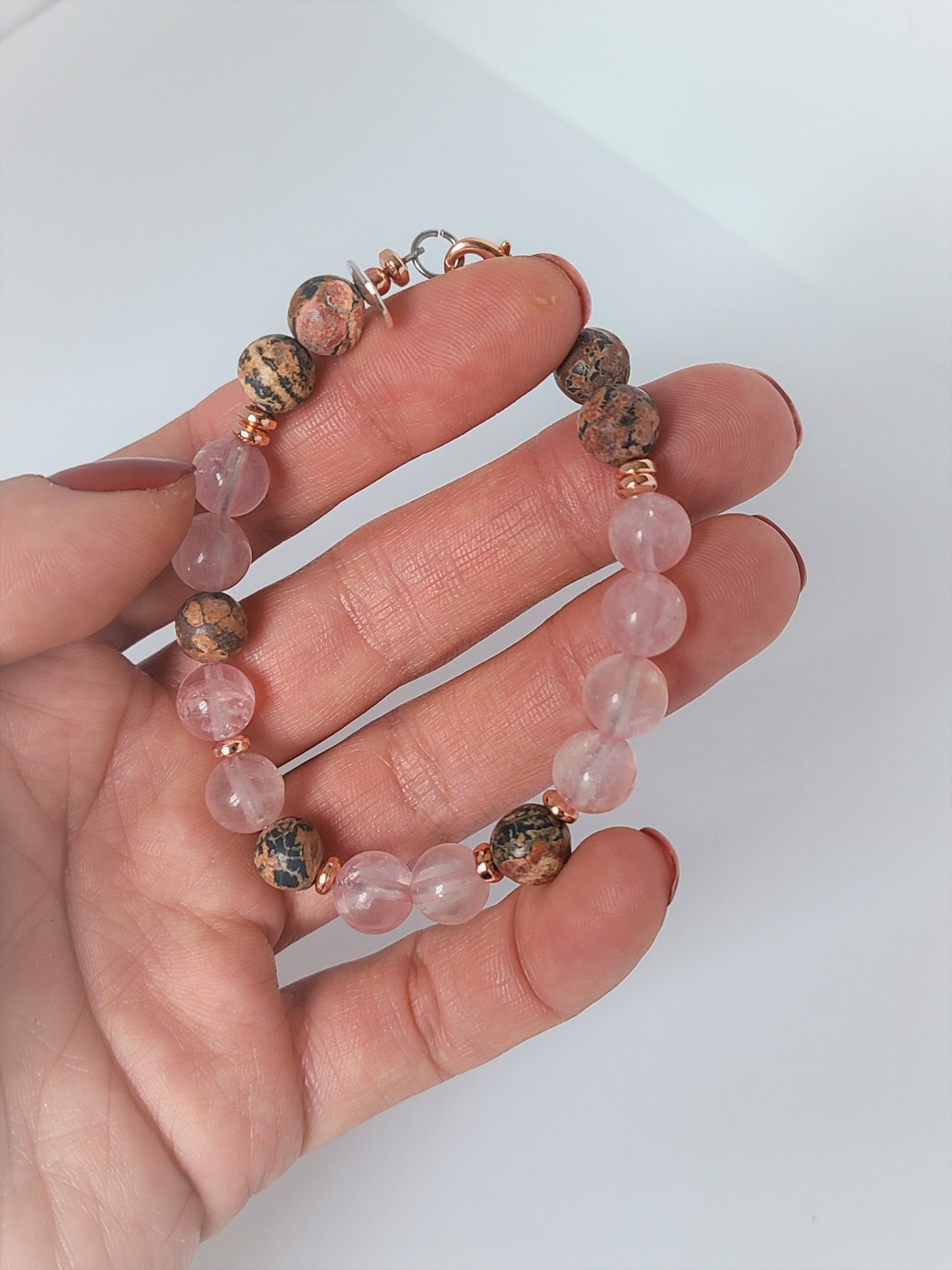 Rose Quartz & Leopard Jasper Bracelet