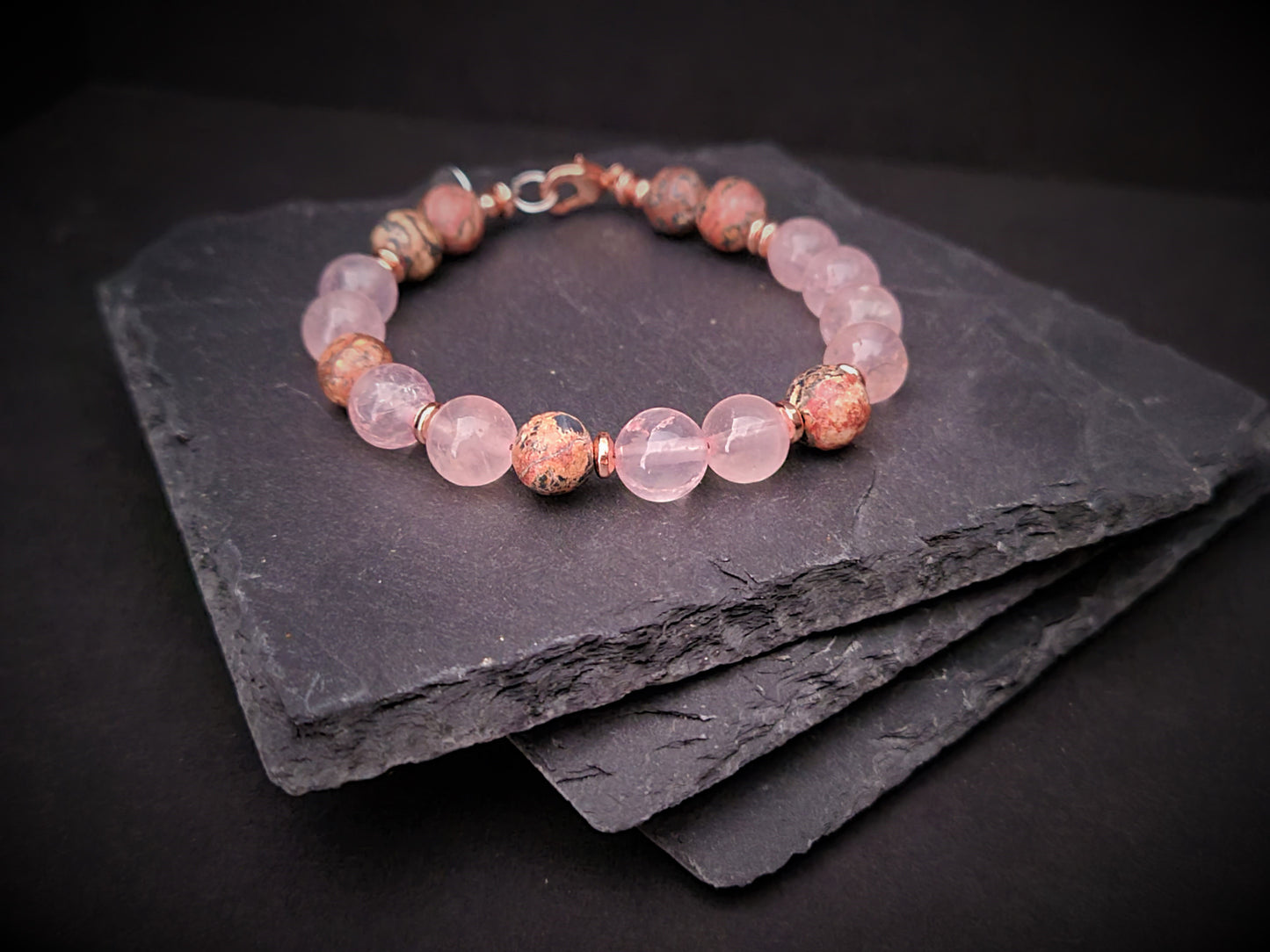 Rose Quartz & Leopard Jasper Bracelet