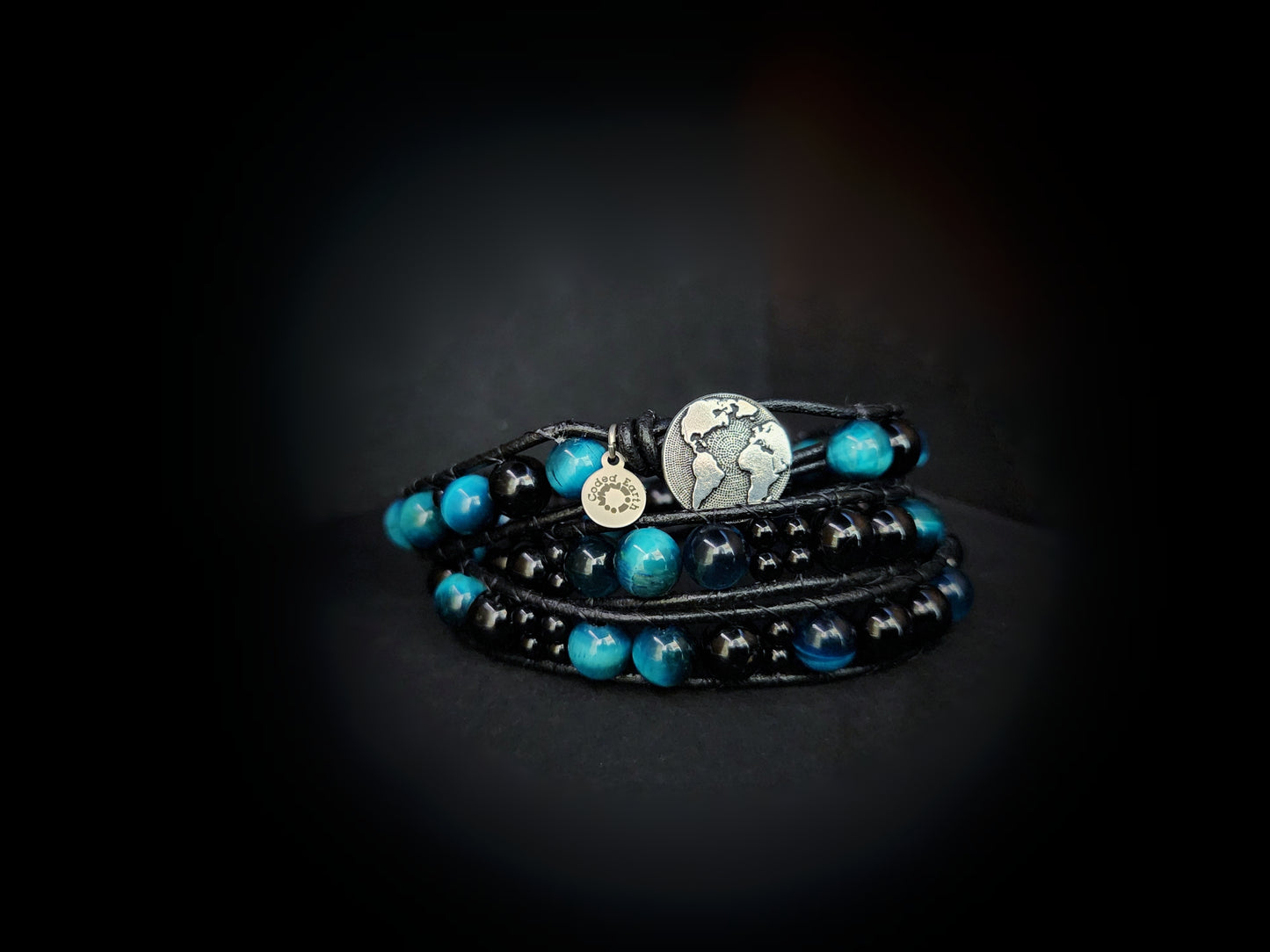 Azure Tiger's Eye & Tourmaline Leather Wrap Bracelet