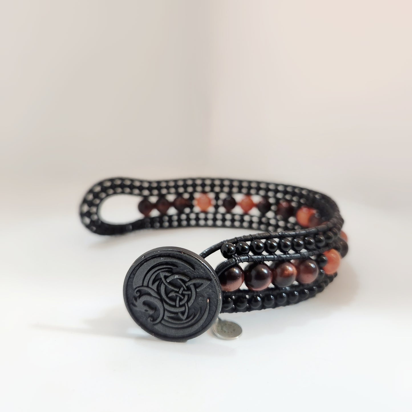 Tiger's Eye & Fire Leather Bracelet