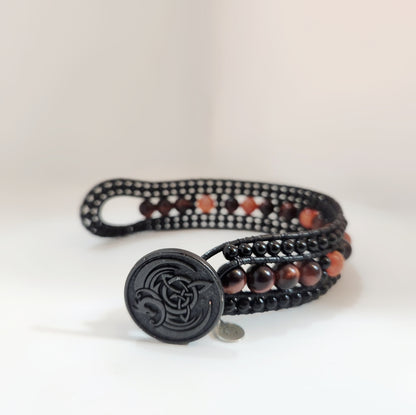 Tiger's Eye & Fire Leather Bracelet