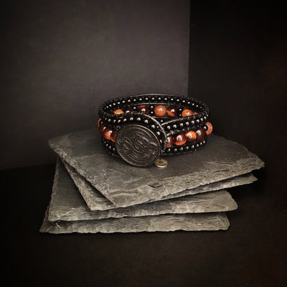 Tiger's Eye & Fire Leather Bracelet