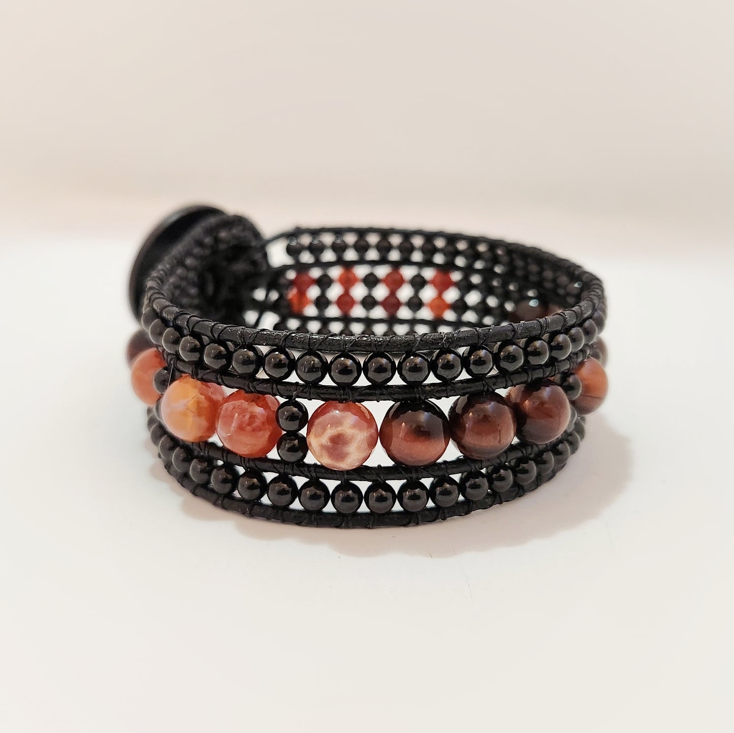 Tiger's Eye & Fire Leather Bracelet