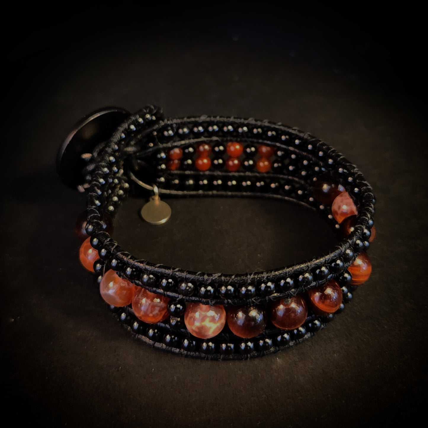Tiger's Eye & Fire Leather Bracelet