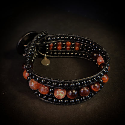 Tiger's Eye & Fire Leather Bracelet