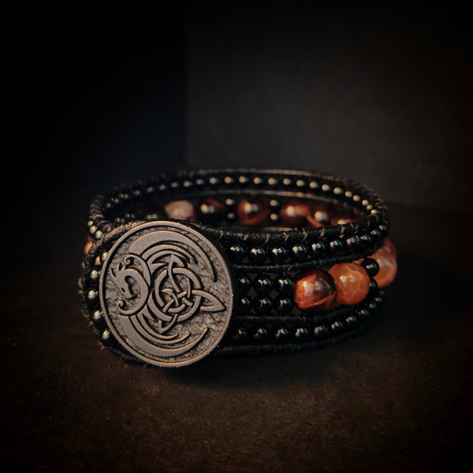 Tiger's Eye & Fire Leather Bracelet