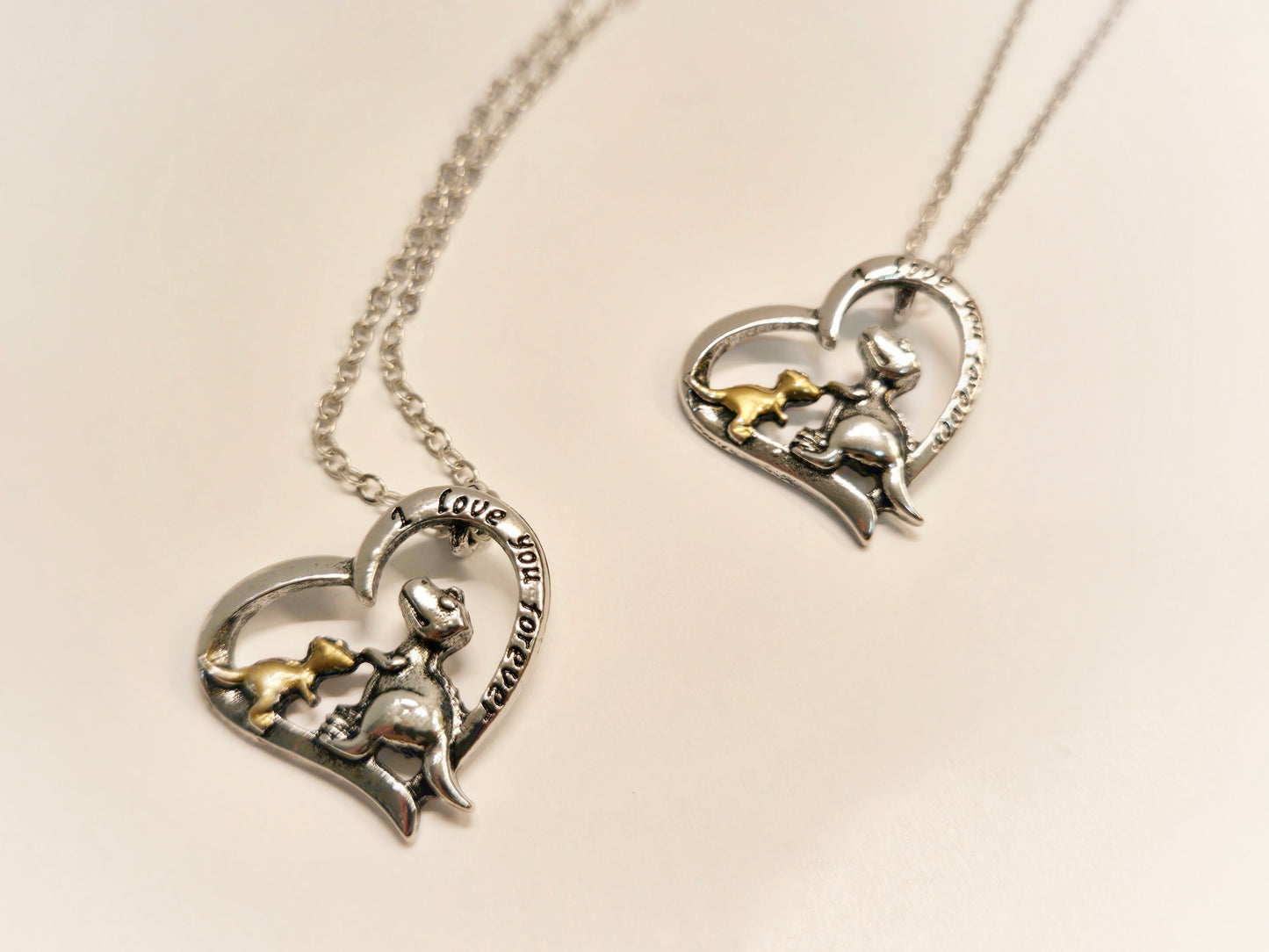 Mom & Daughter Matching Necklaces | I Love You Forever - Mama & Baby Dinosaurs