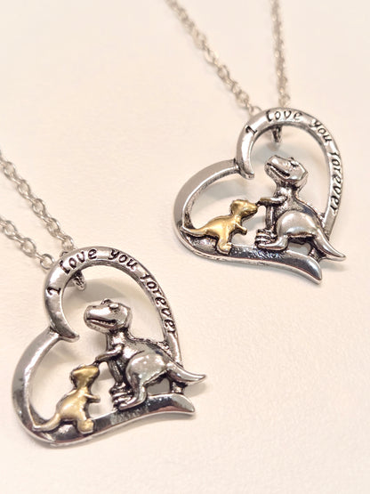 Mom & Daughter Matching Necklaces | I Love You Forever - Mama & Baby Dinosaurs