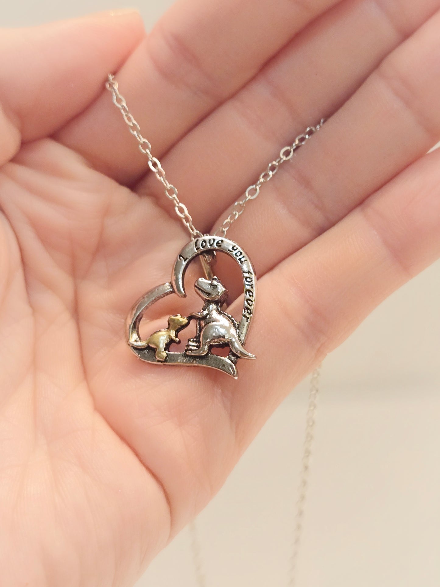 Mom & Daughter Matching Necklaces | I Love You Forever - Mama & Baby Dinosaurs