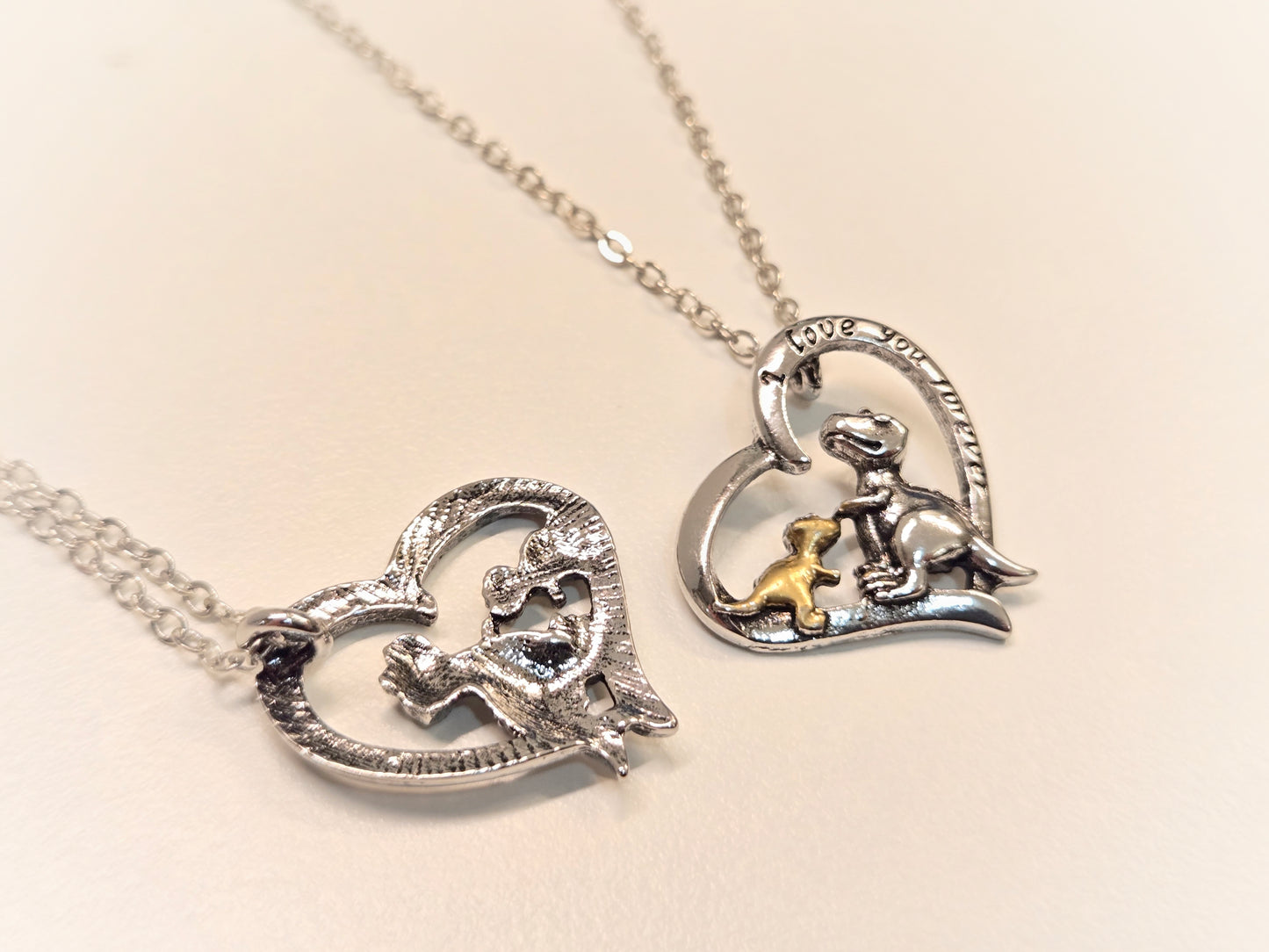 Mom & Daughter Matching Necklaces | I Love You Forever - Mama & Baby Dinosaurs