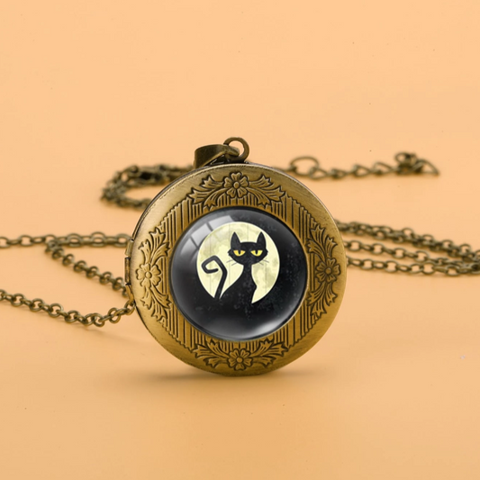 Black Cat Locket Necklace