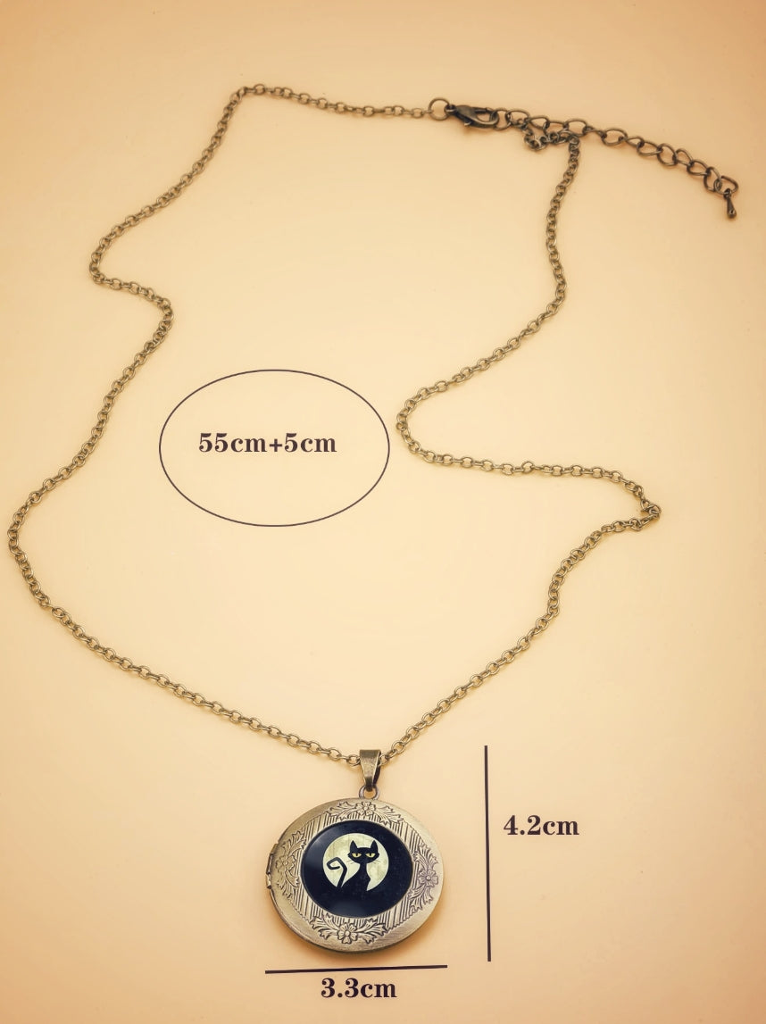 Black Cat Locket Necklace