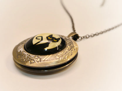 Black Cat Locket Necklace