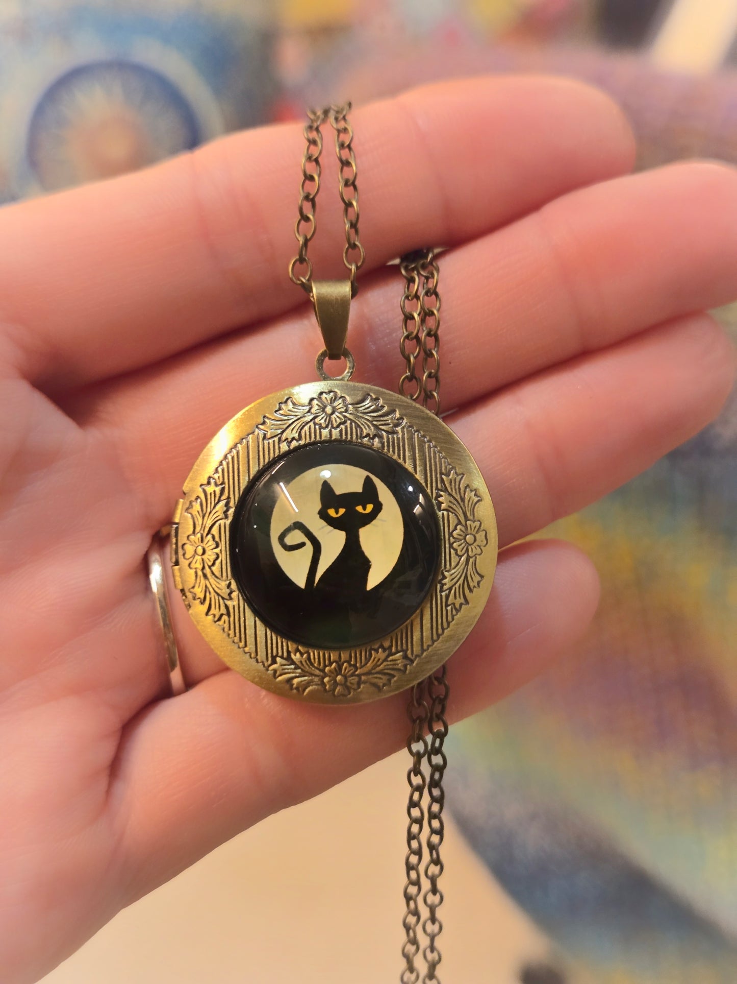 Black Cat Locket Necklace