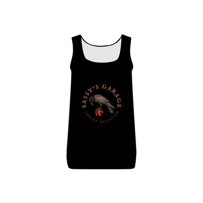 Sassy's Garage Women's Micro Ribbed Tank Top, Casual Summer Wear, Crow Graphic Tee, Trendy Vintage Style