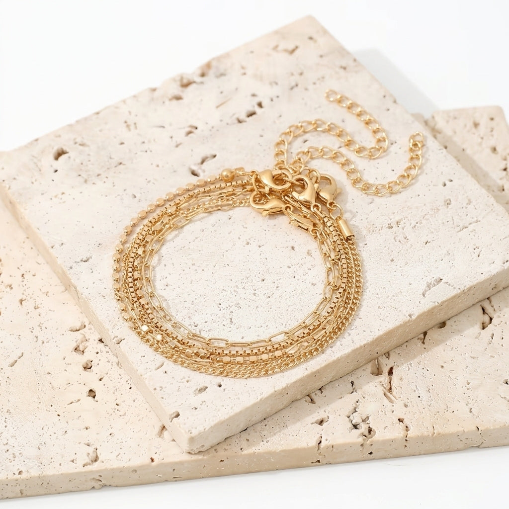 5-Piece Minimalist Gold Chain | Bracelet Set