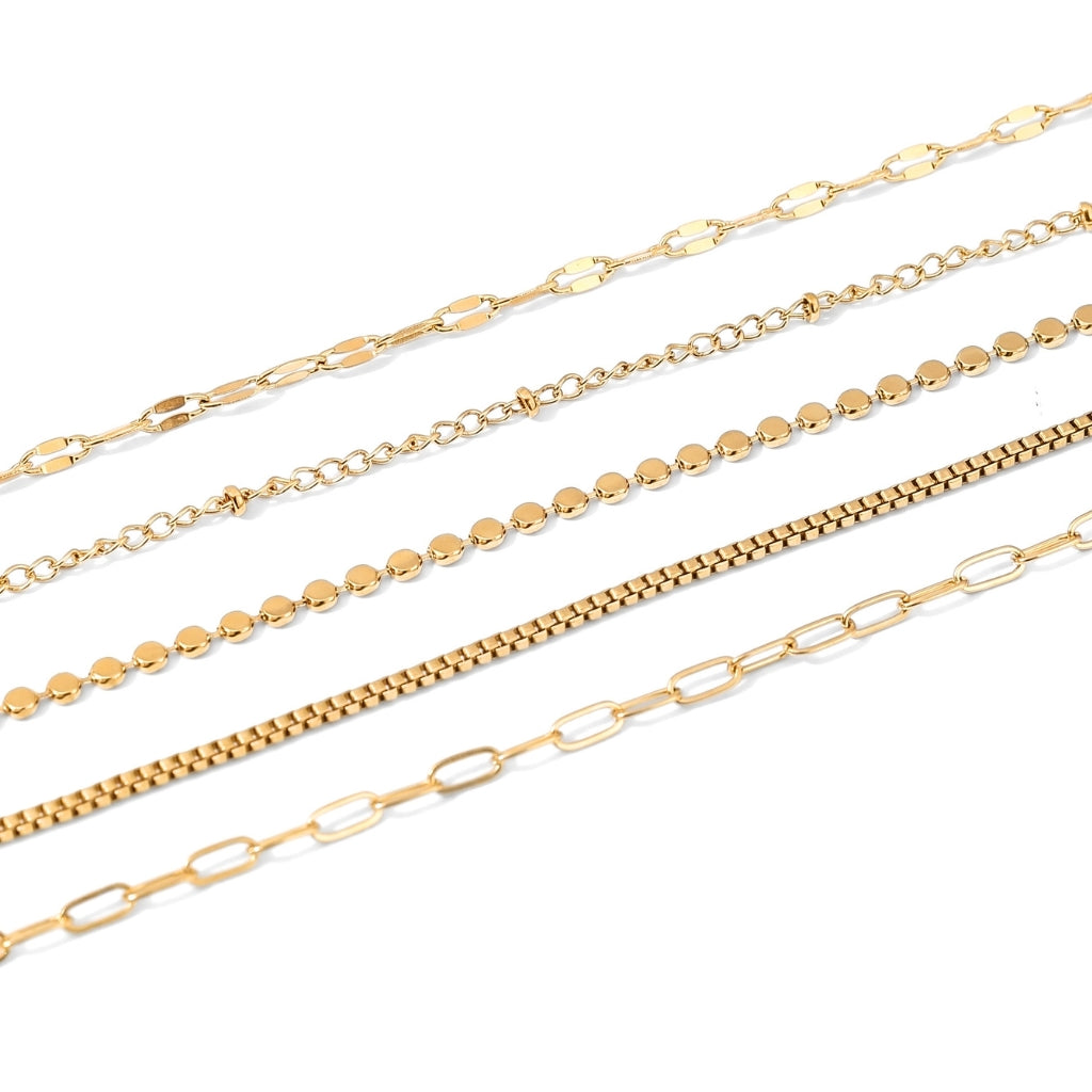 5-Piece Minimalist Gold Chain | Bracelet Set
